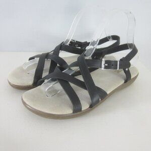 Bass Sunjuns Womens 8.5 Wide Black Leather Ankle Strap Sandals Classic Comfort